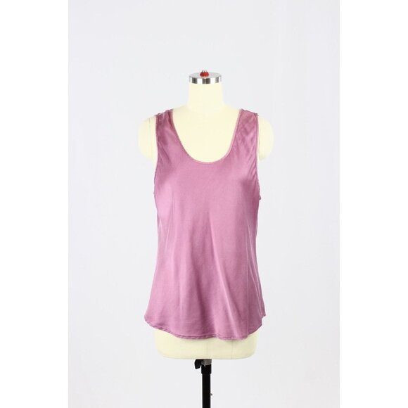 Vintage Mauve Purple 100% Silk Charmeuse Scoop Neck Tank Top, Size L - Picture 1 of 10